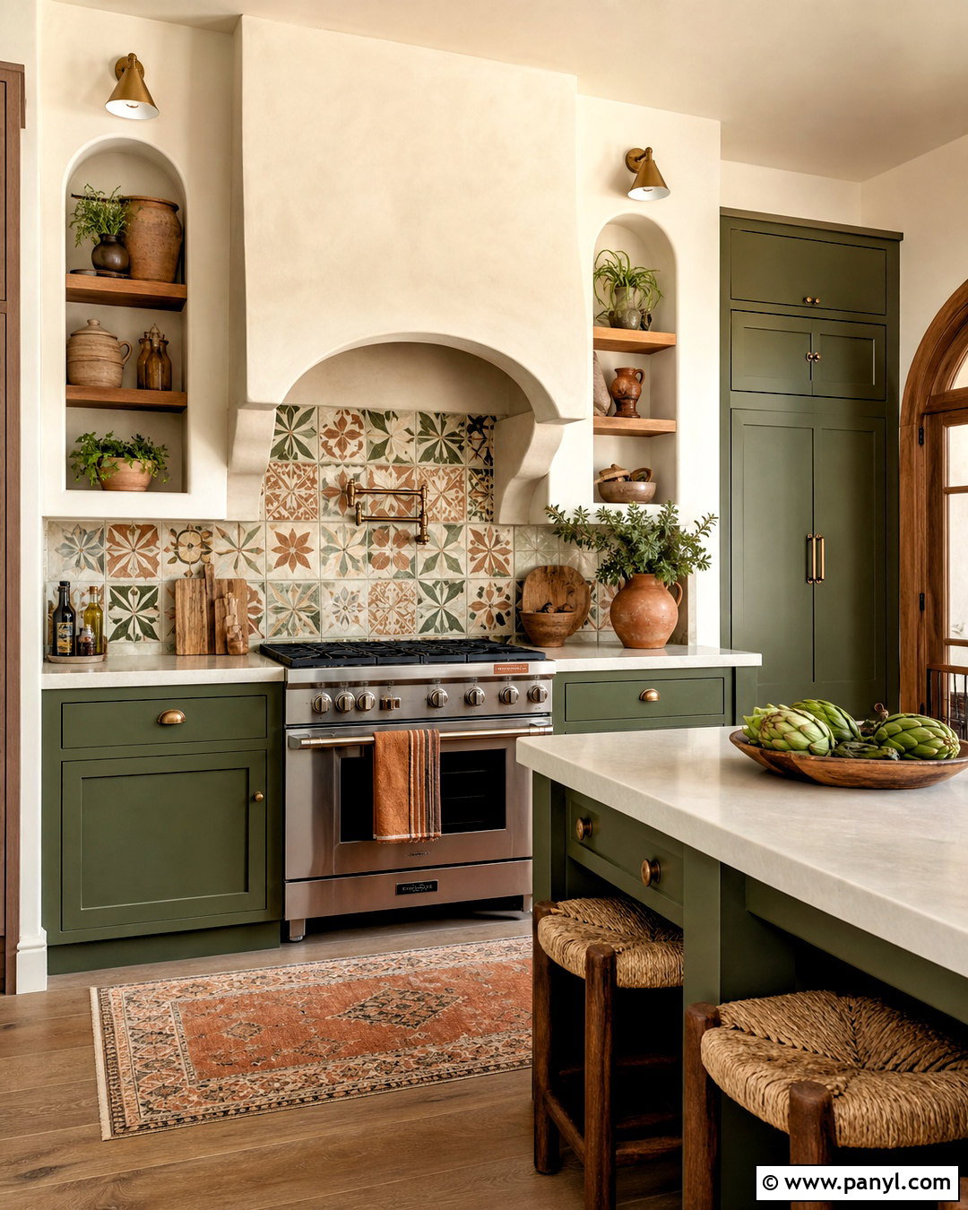 Mediterranean Green Kitchen With Patterned Terracotta Tile - 20 green and terracotta kitchen ideas