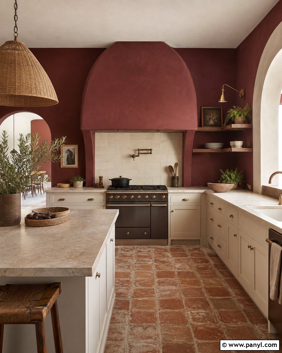 Mediterranean Kitchen With Burgundy Walls - 35 burgundy kitchen walls