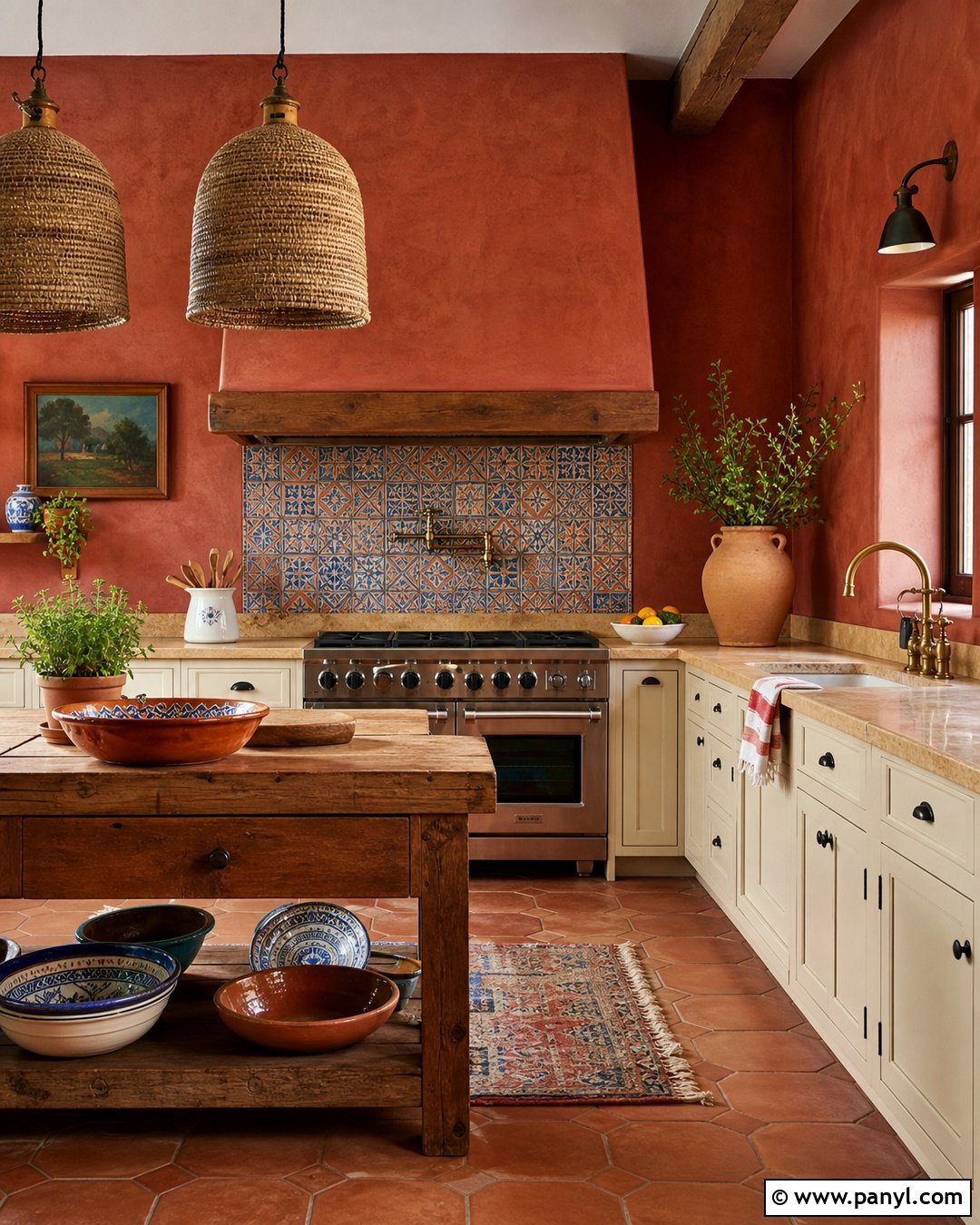 Mediterranean Kitchen With Red Walls - 35 red kitchen walls