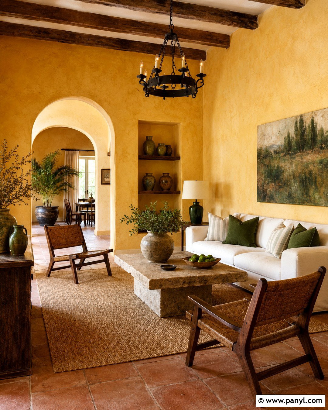 Mediterranean Yellow Plaster Living Room - 20 Yellow Plaster Walls