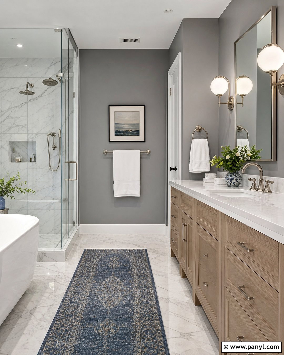 Medium Gray Bathroom With Marble Tile - 20 Medium Gray Wall Paint Ideas
