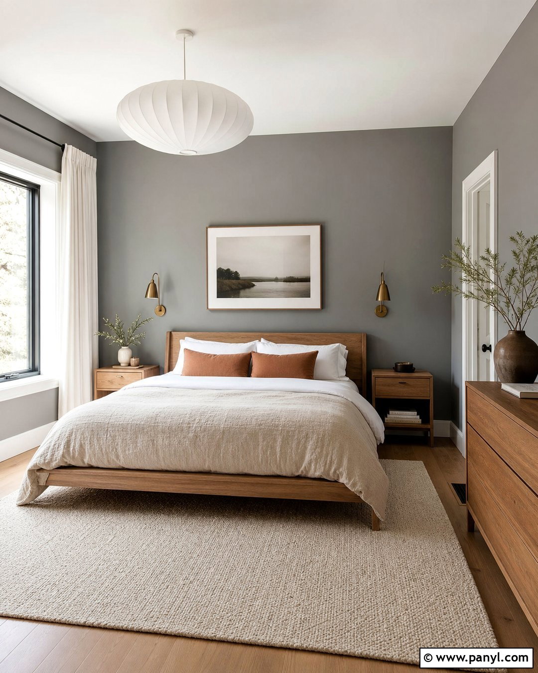 Medium Gray Bedroom With Natural Wood - 20 Medium Gray Wall Paint Ideas