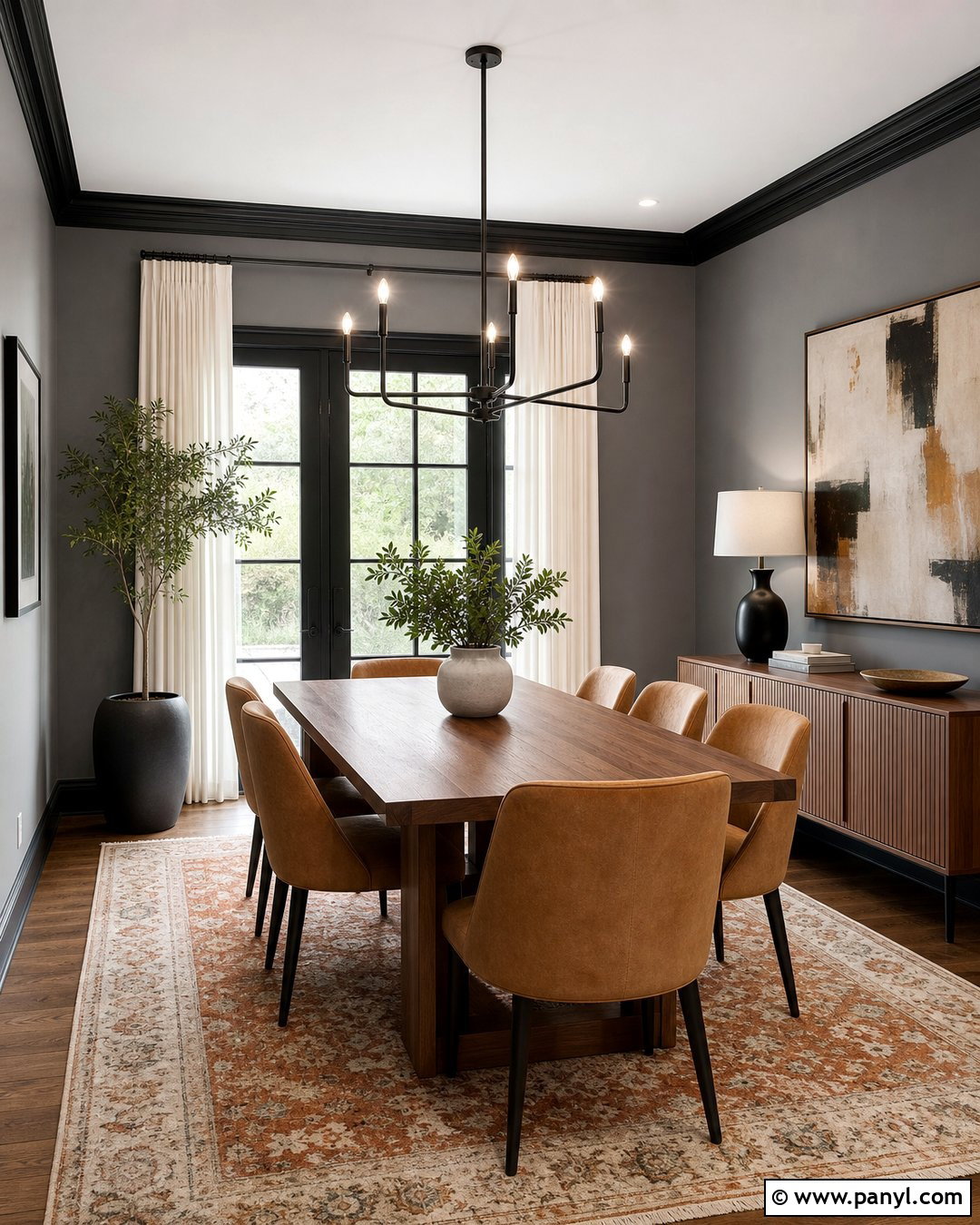 Medium Gray Dining Room With Black Trim - 20 Medium Gray Wall Paint Ideas