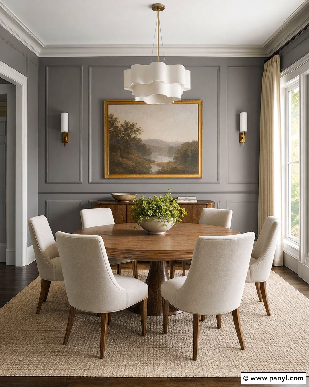 Medium Gray Dining Room With Wall Molding - 20 Medium Gray Wall Paint Ideas