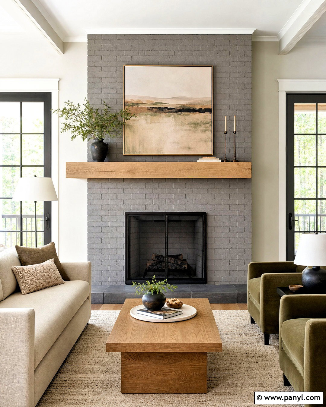 Medium Gray Fireplace With Wood Mantel - 20 gray fireplace brick painted ideas