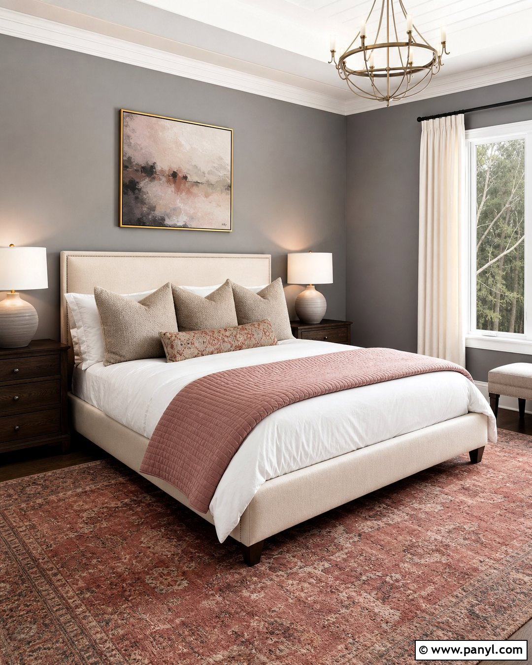 Medium Gray Guest Bedroom With Blush Accents - 20 Medium Gray Wall Paint Ideas