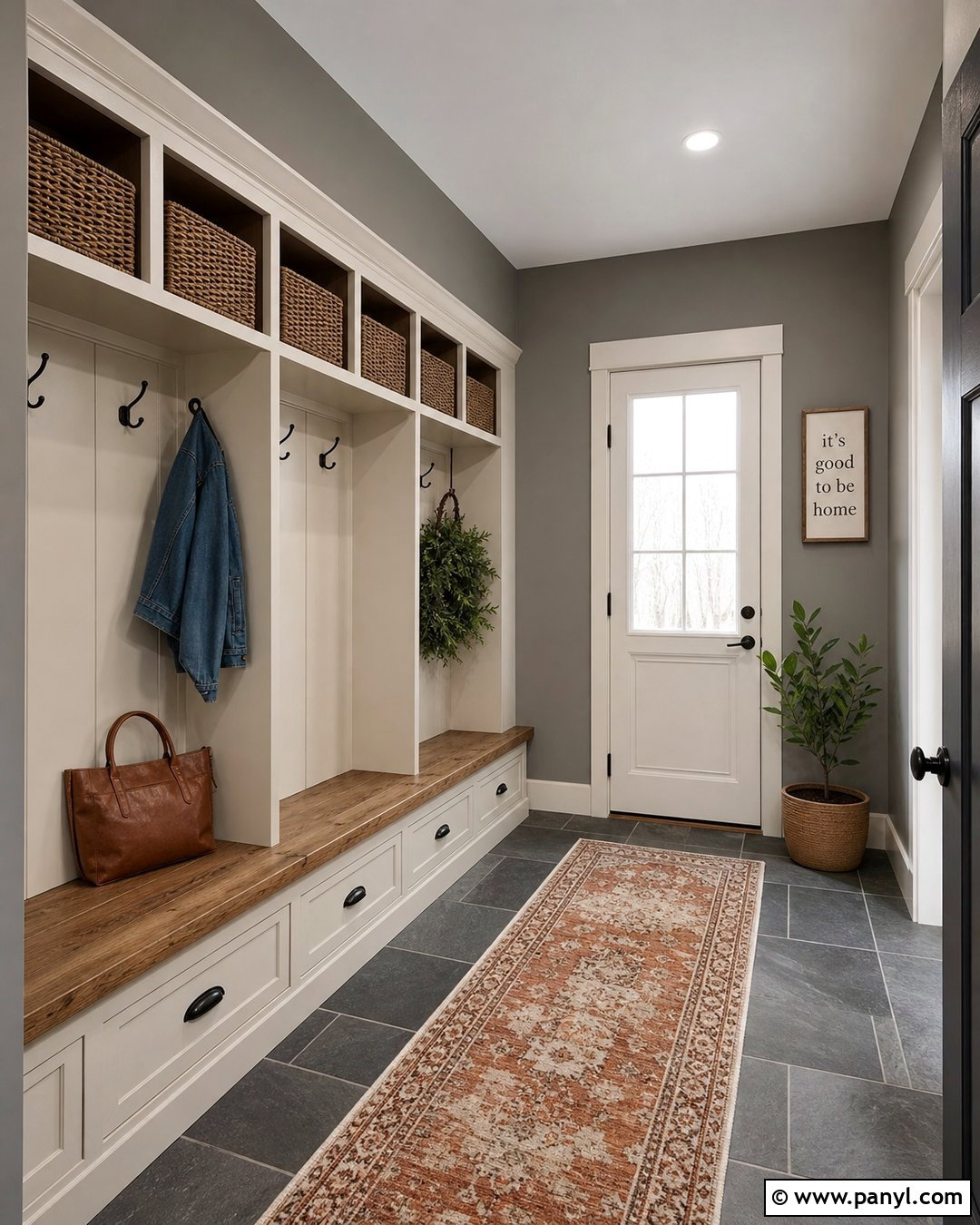 Medium Gray Mudroom With Built-In Storage - 20 Medium Gray Wall Paint Ideas