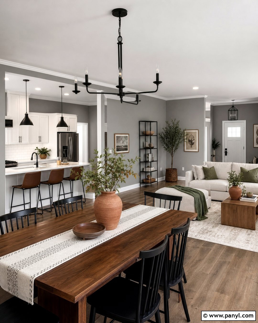 Medium Gray Open-Concept Room With Coordinated Zones - 20 Medium Gray Wall Paint Ideas