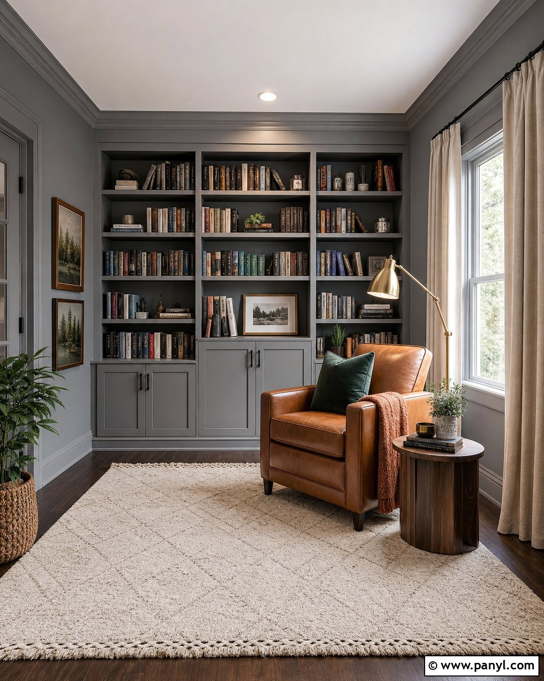 Medium Gray Reading Room With Built-In Bookcases - 20 Medium Gray Wall Paint Ideas