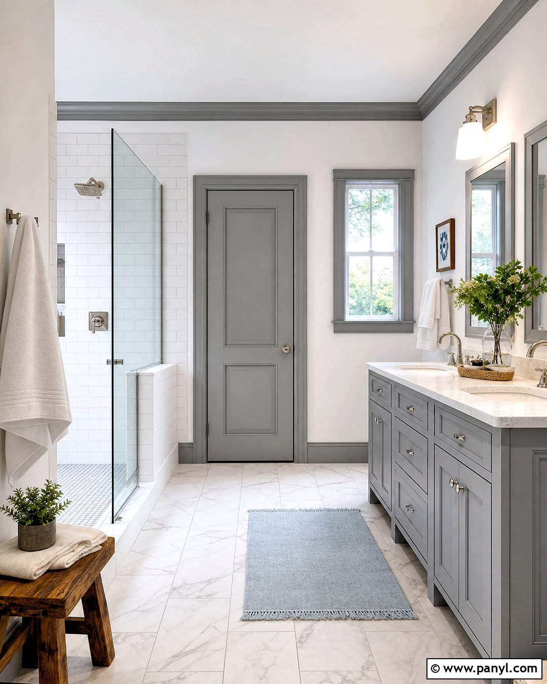 Medium Grey Trim Bathroom - 20 grey trimming white walls
