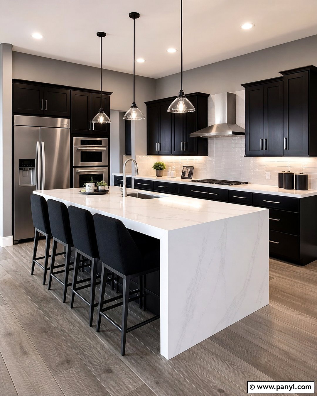 Medium Grey Walls With Black Cabinets And White Quartz - 25 Grey Walls Black Cabinets