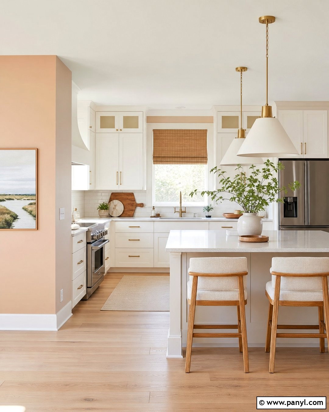 Melon Walls With White Kitchen Cabinets - 20 Melon Walls