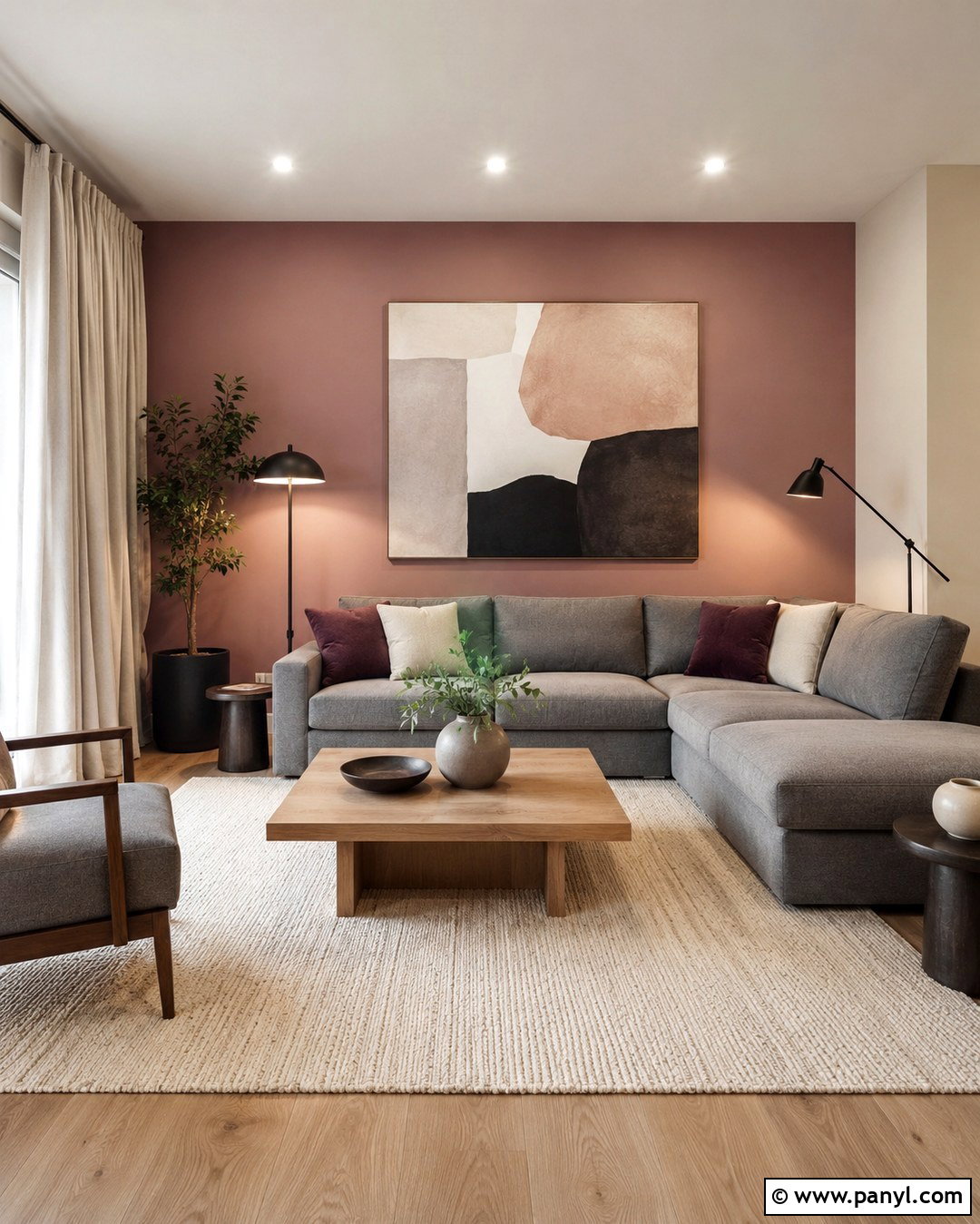 Melrose Pink Accent Wall With Gray Furniture - 20 Melrose Pink Wall Ideas