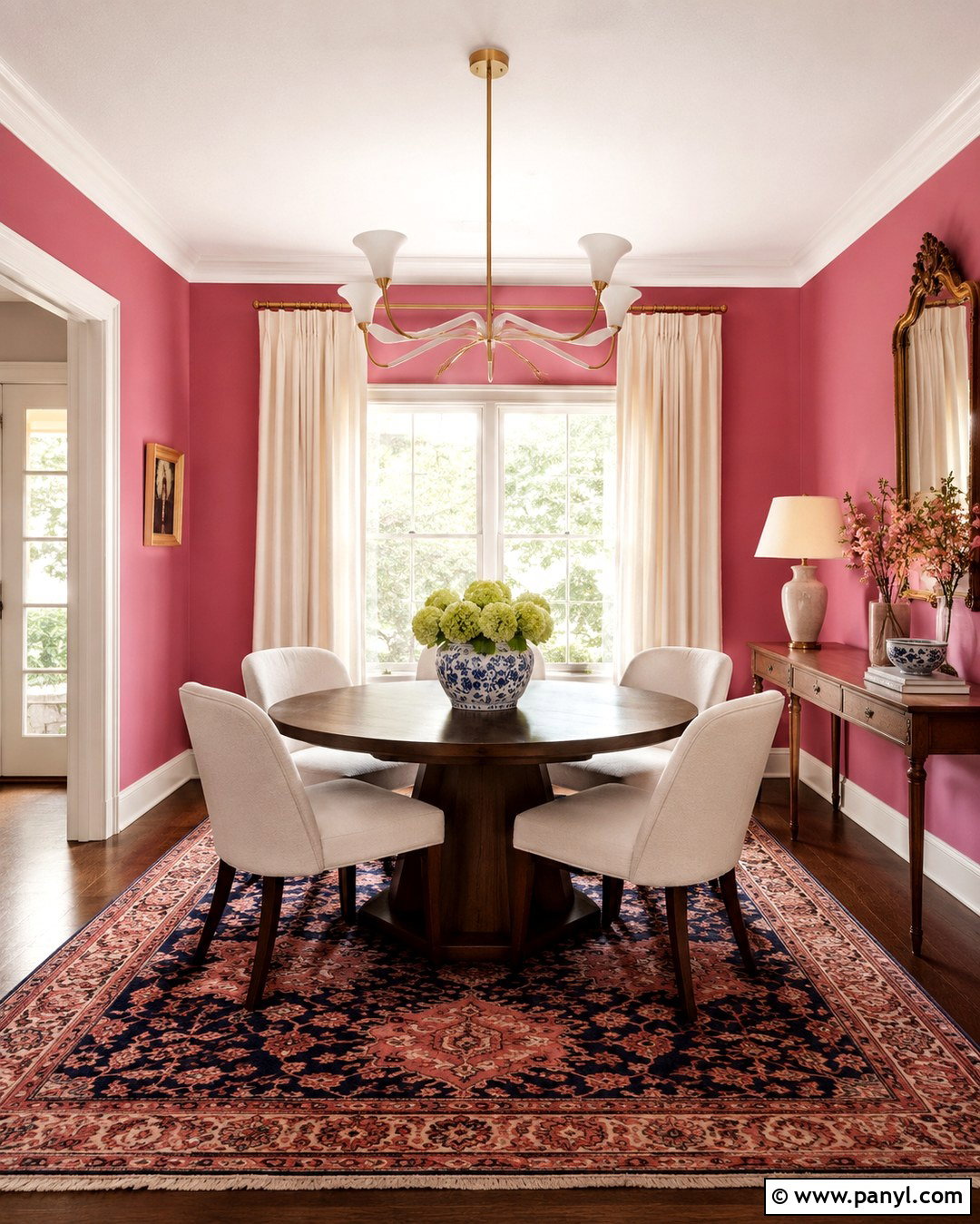 Melrose Pink Dining Room With Brass Accents - 20 Melrose Pink Wall Ideas