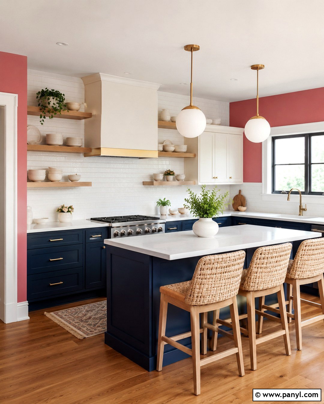 Melrose Pink Kitchen With Navy Cabinets - 20 Melrose Pink Wall Ideas