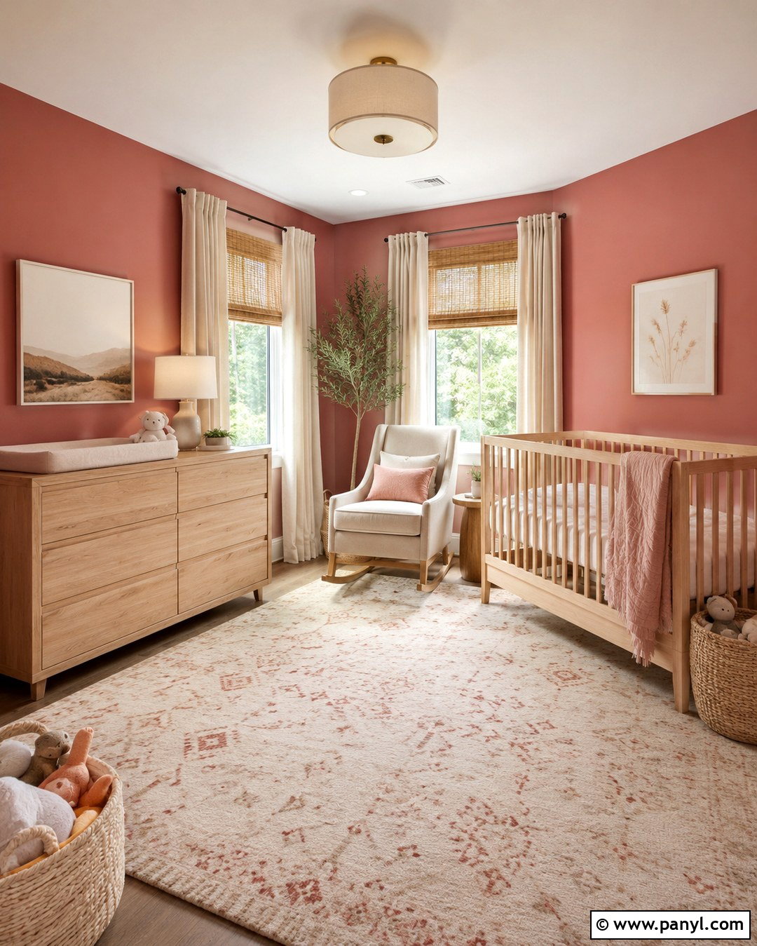 Melrose Pink Nursery With Natural Wood - 20 Melrose Pink Wall Ideas