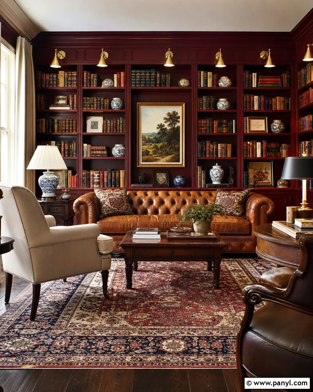 Merlot Wall Color Home Library - 30 Moody Wall Color Ideas