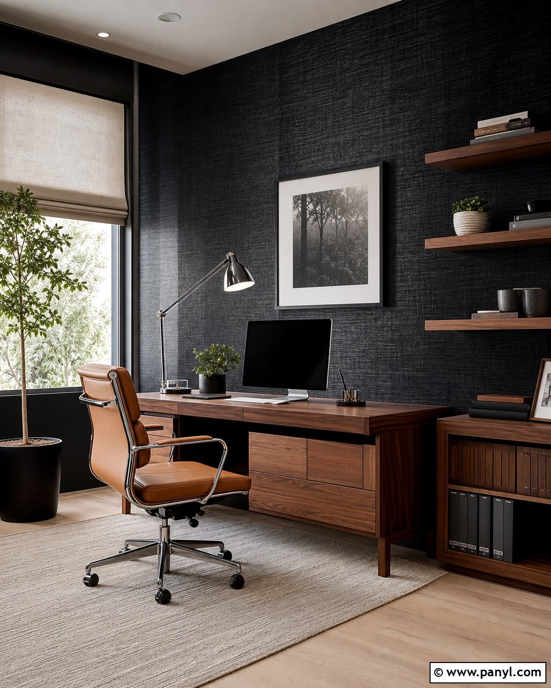Metallic Black Wall Home Office - 20 Metallic Black Wall Ideas