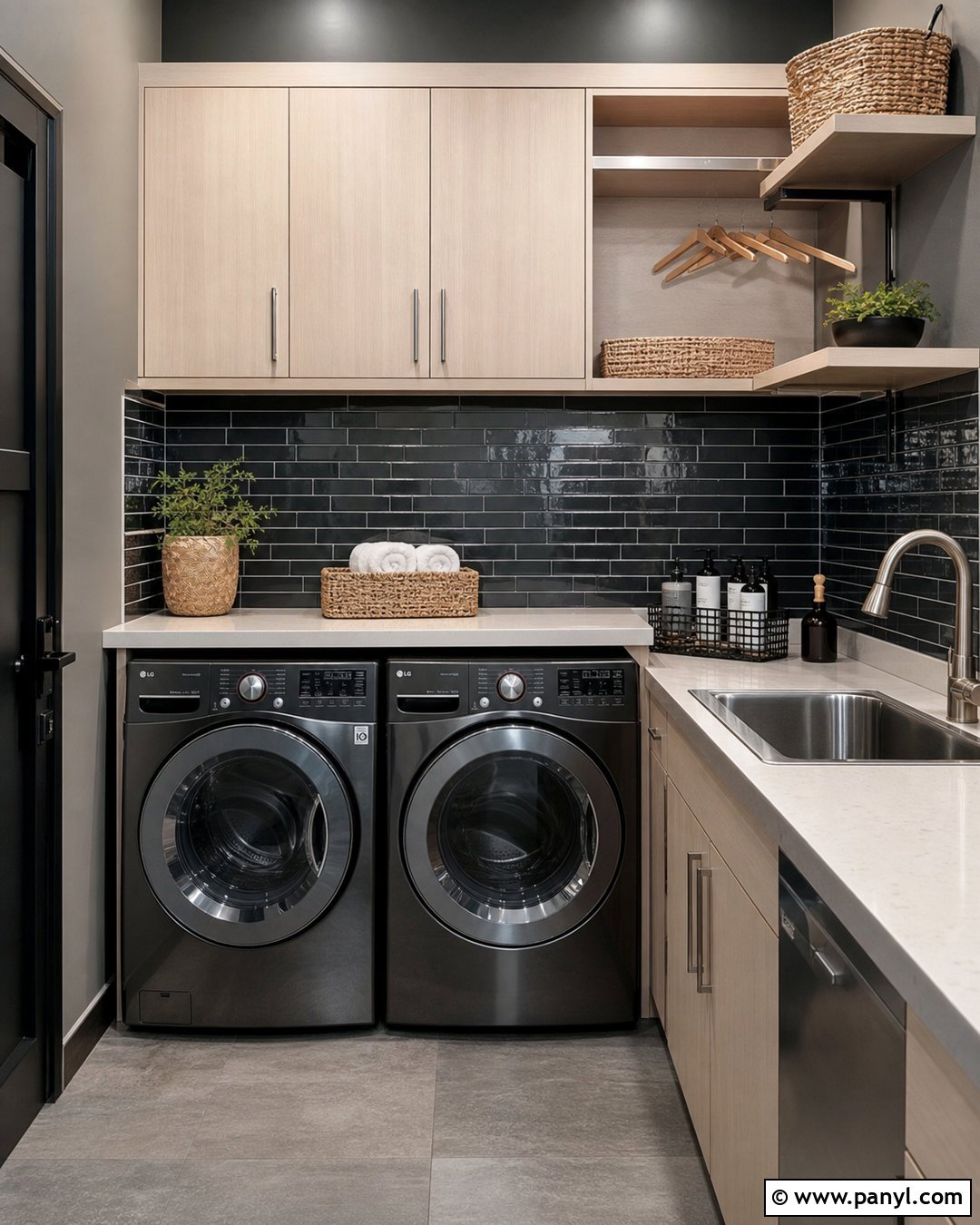 Metallic Black Wall Laundry Room - 20 Metallic Black Wall Ideas