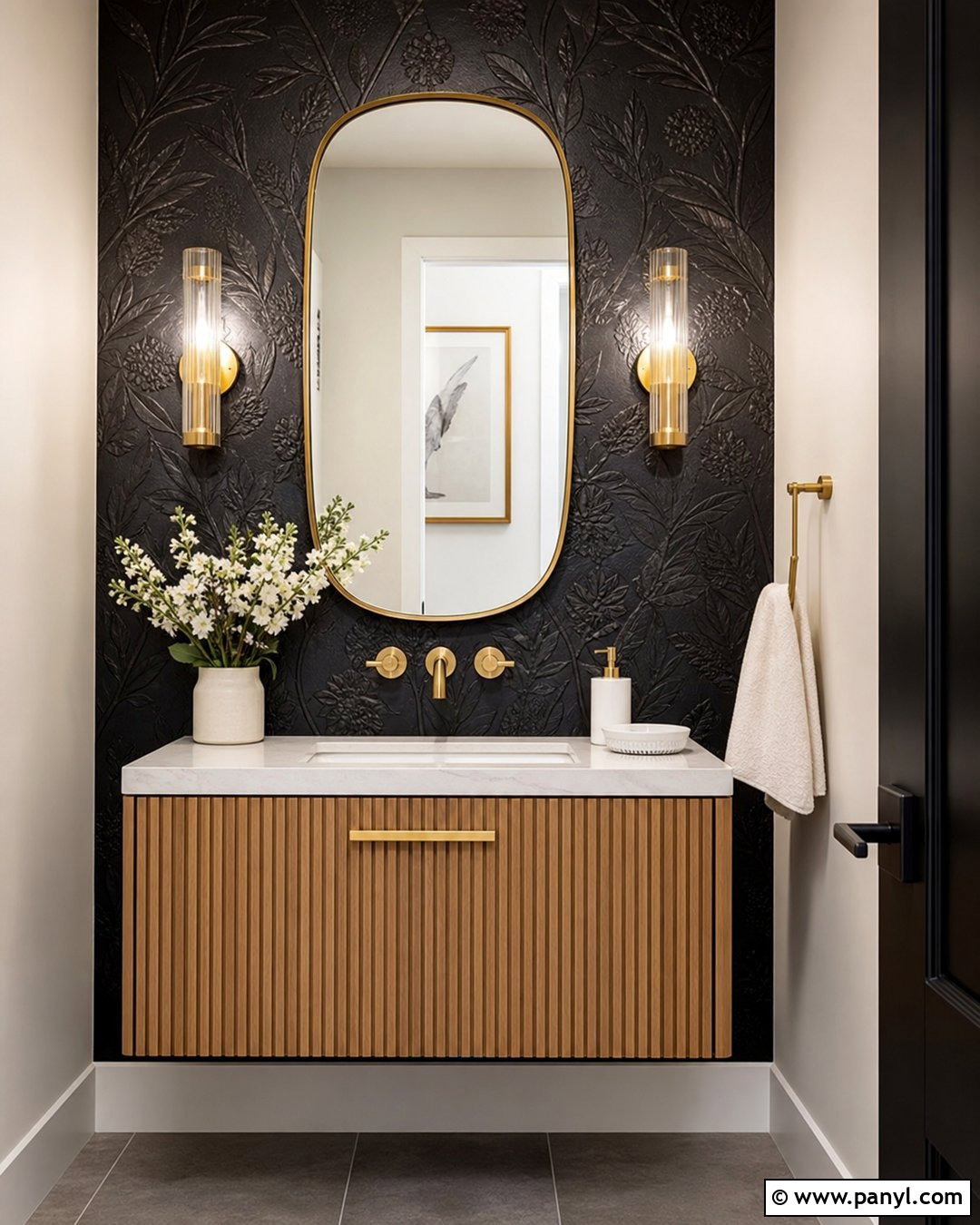 Metallic Black Wall Powder Room - 20 Metallic Black Wall Ideas