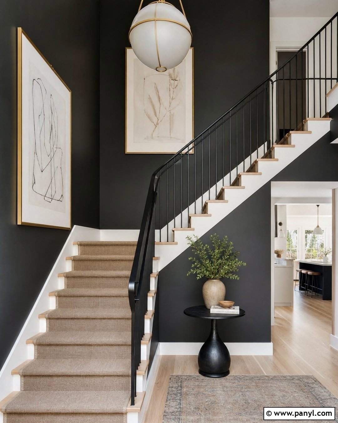 Metallic Black Wall Staircase - 20 Metallic Black Wall Ideas