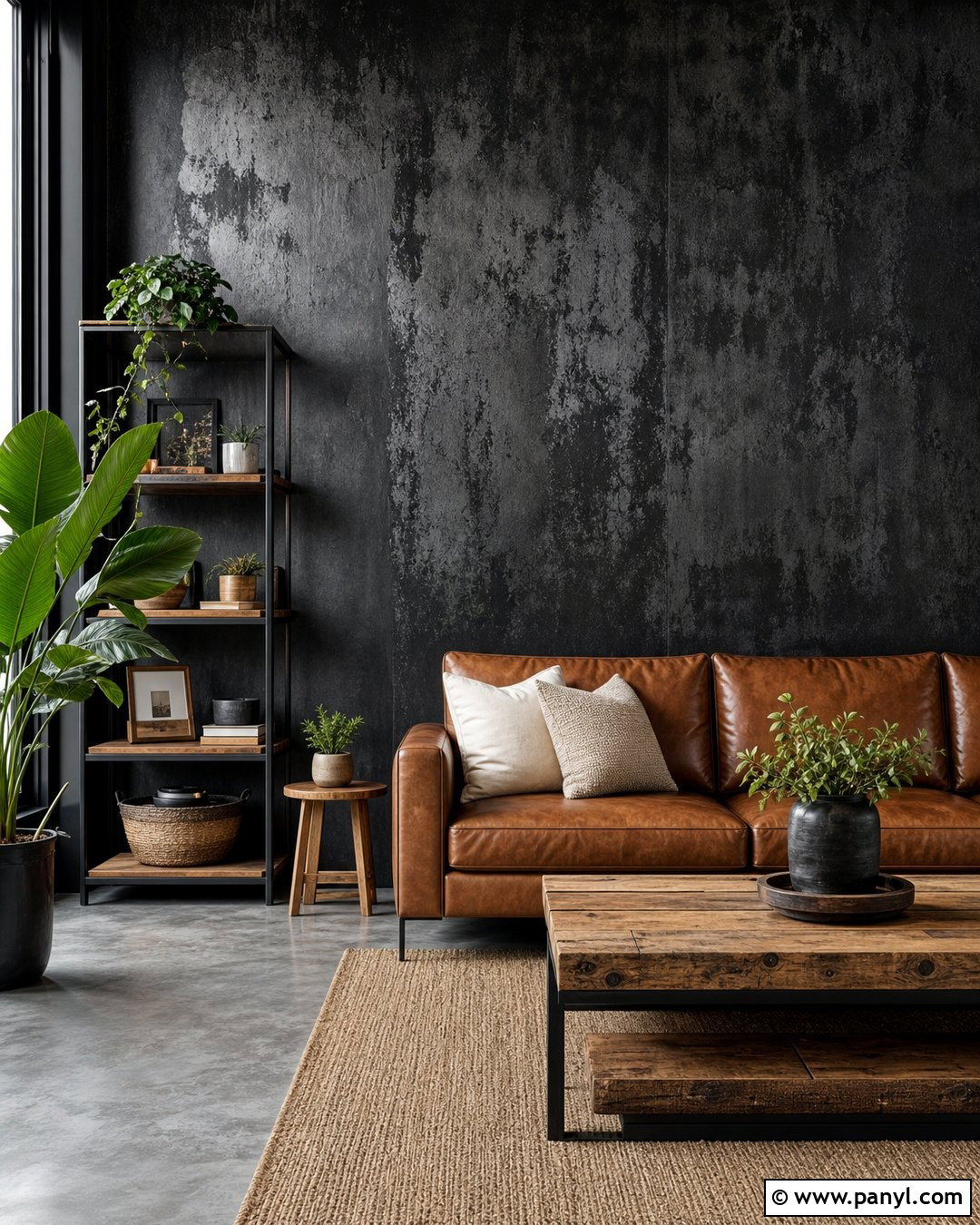 Metallic Black Wall With Concrete - 20 Metallic Black Wall Ideas