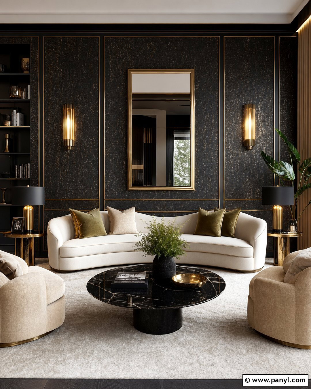 Metallic Black Wall With Gold Accents - 20 Metallic Black Wall Ideas