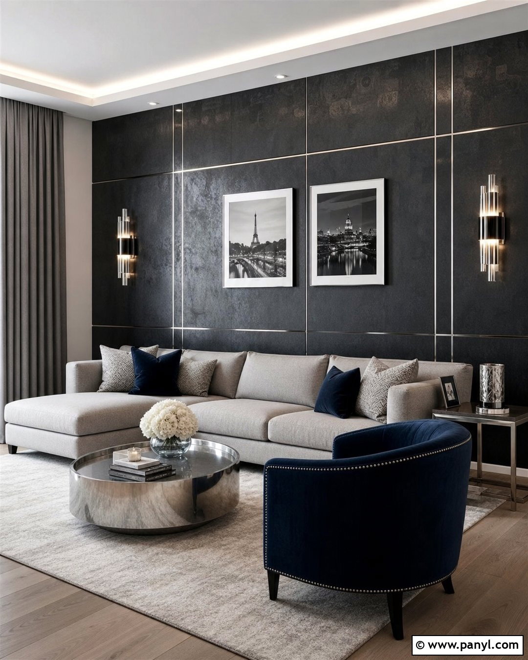Metallic Black Wall With Silver Accents - 20 Metallic Black Wall Ideas