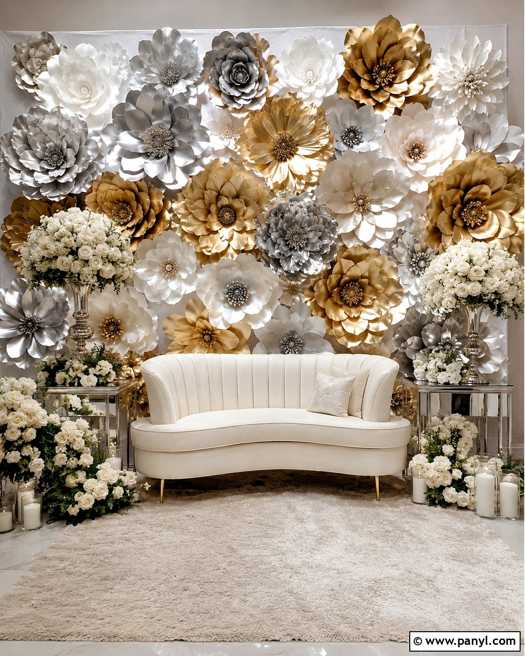 Metallic Flower Wall Backdrop - 20 metallic backdrop ideas