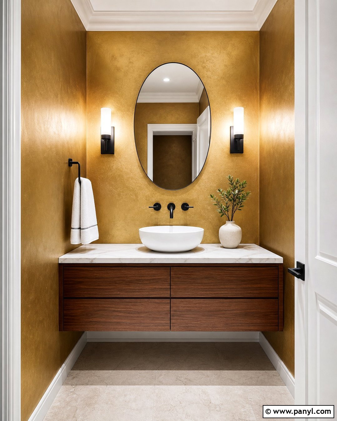 Metallic Gold Powder Room Walls - 30 Golden Wall Paint Ideas