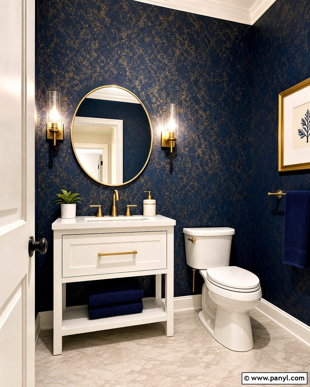 Metallic Powder Room Sponge Wall - 20 sponge wall diy ideas
