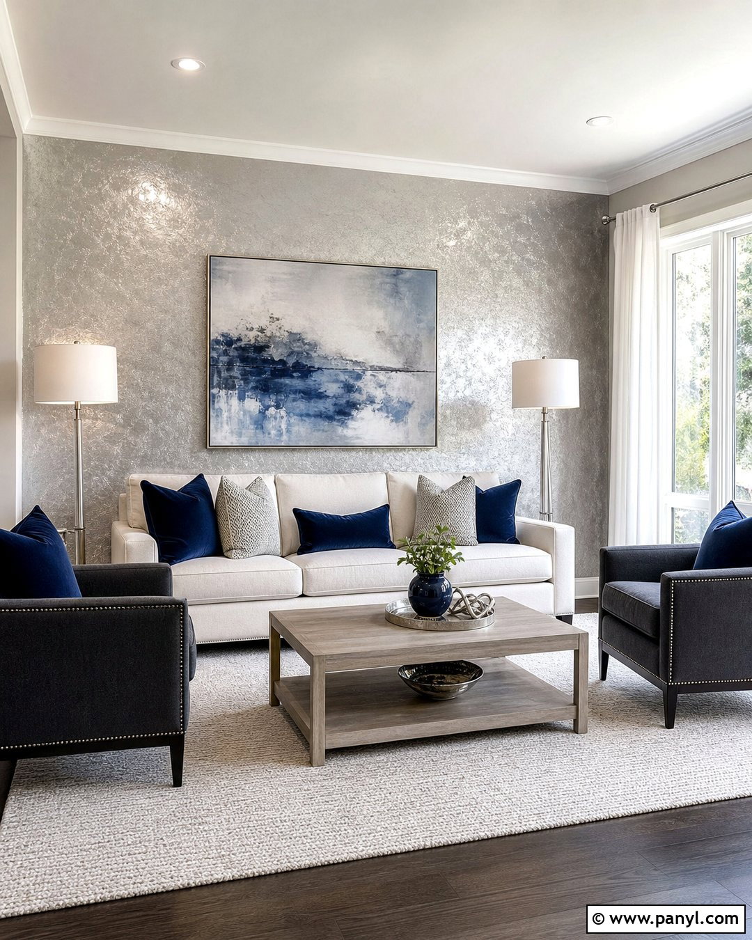 Metallic Silver Living Room Wall - 20 Silver Wall Paint Ideas