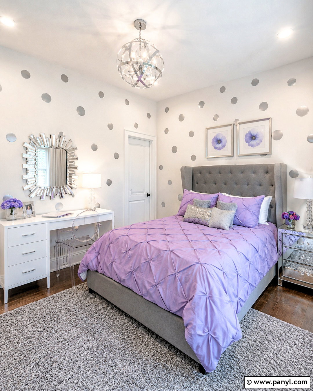 Metallic Silver Polka Dot Teen Bedroom Wall - 40 polka dot walls