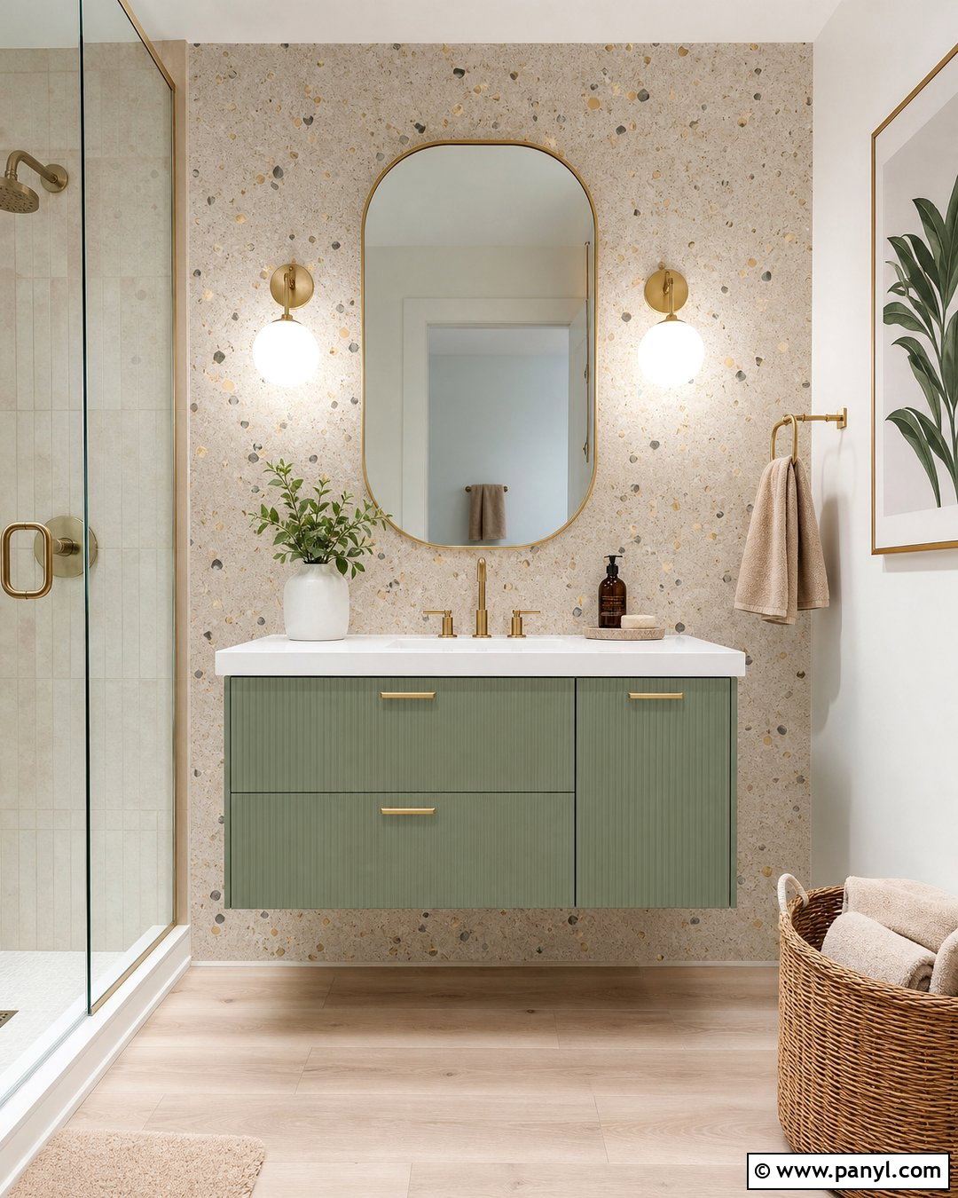 Metallic Terrazzo Accent Wall - 20 Metallic Accent Wall Bathroom Ideas
