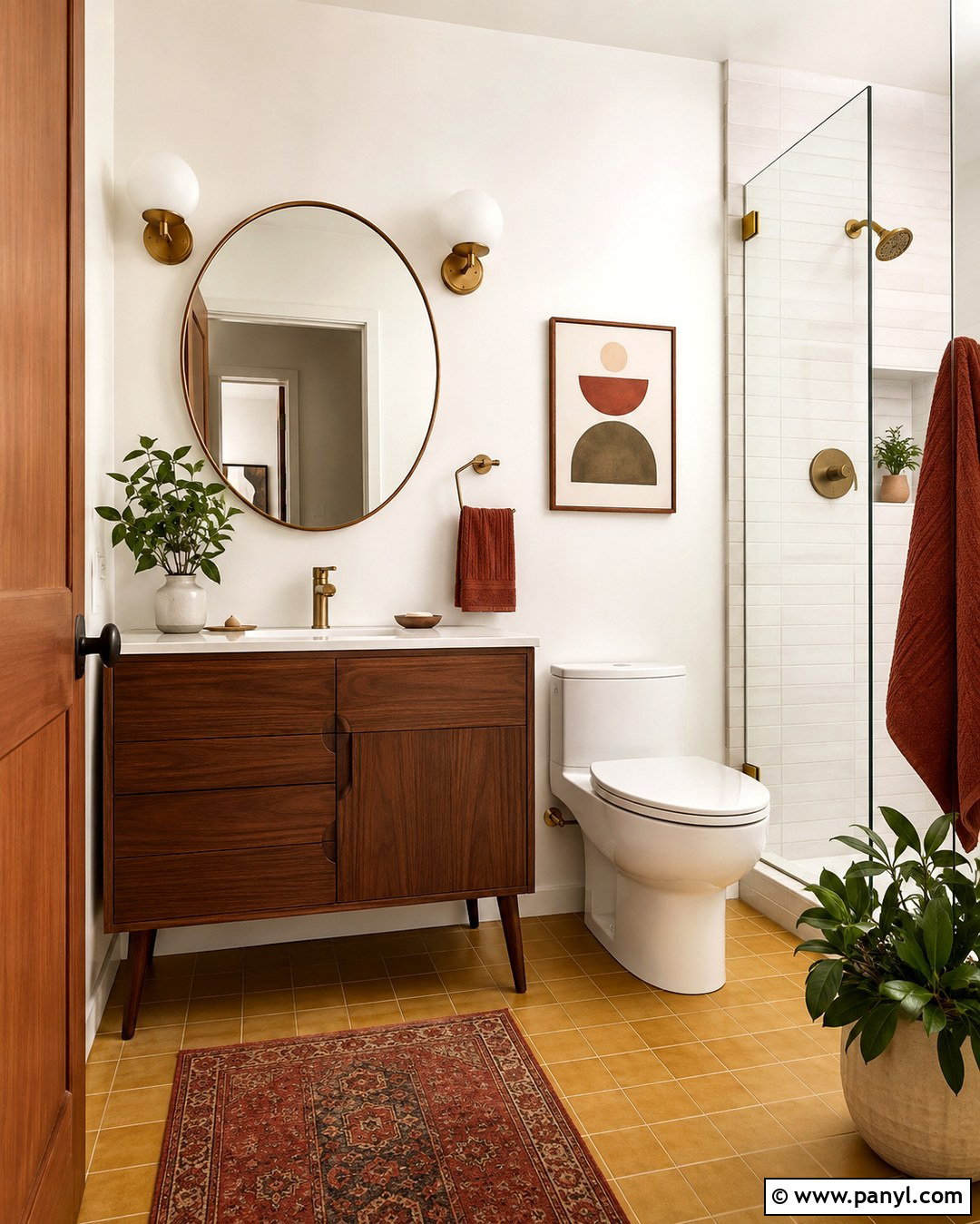 Mid Century Bathroom With White Walls - 20 White Walls In Bathroom Ideas