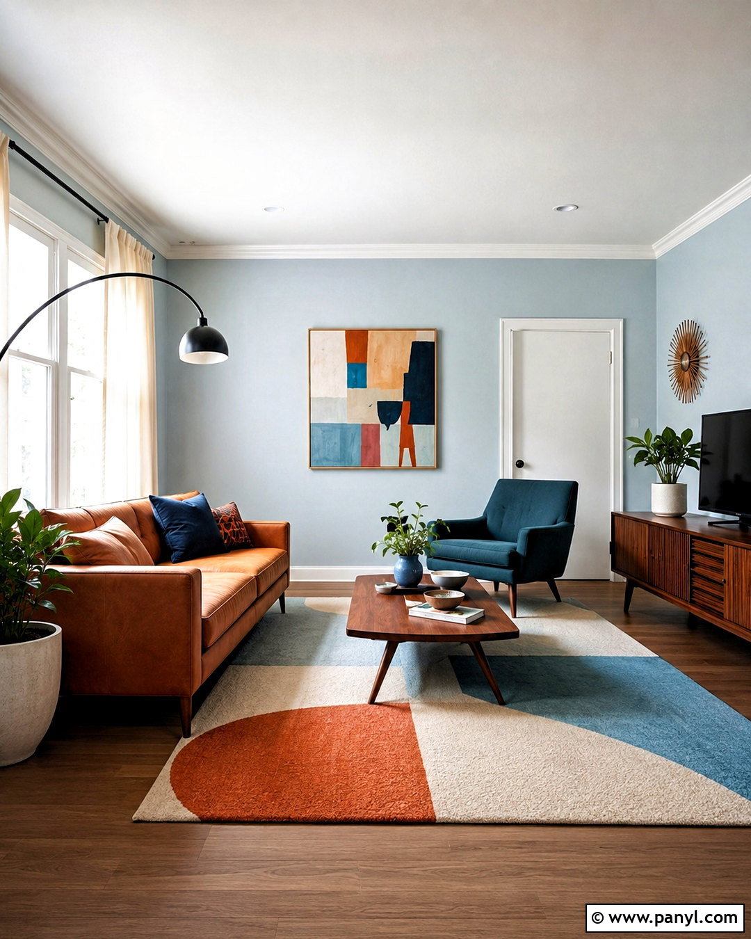 Mid-Century Light Blue Living Room - 20 light blue living room color scheme ideas