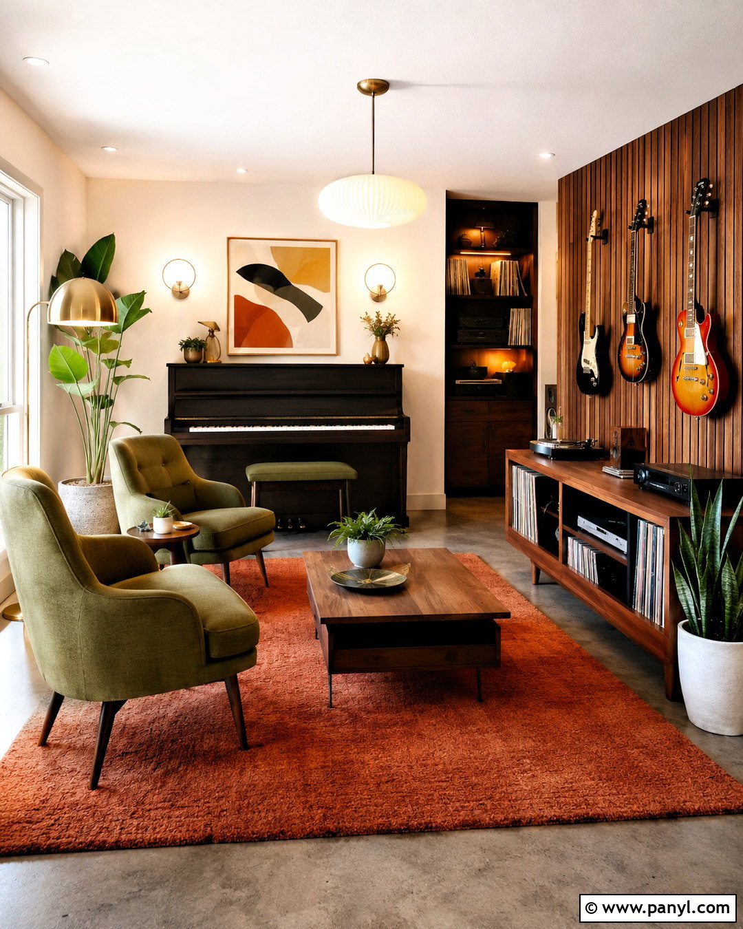 Mid-Century Modern Music Room - 20 modern music room ideas