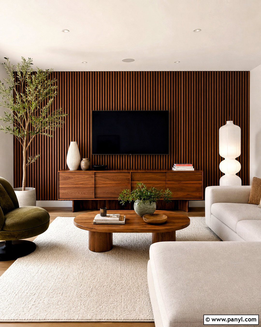 Mid-Century Wood Slat Accent Wall - 20 retro accent wall ideas
