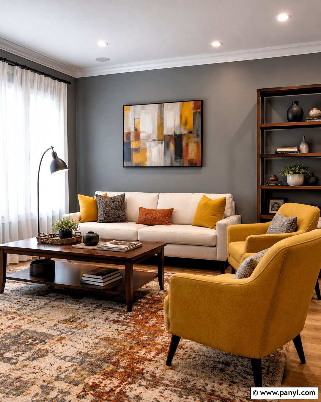 Mid Grey Walls With Mustard Yellow - 40 Grey Wall Color Ideas