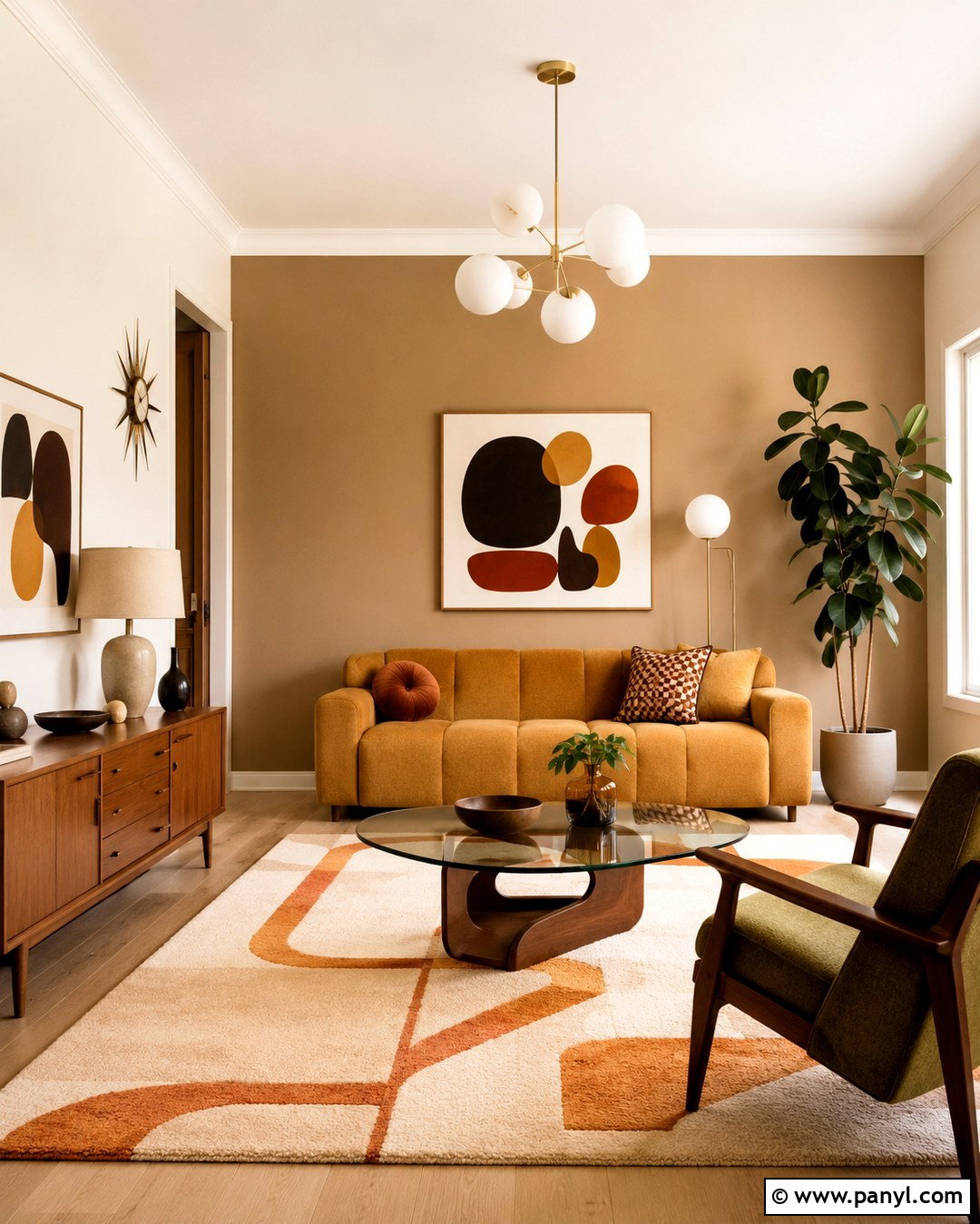 Midcentury Beige Feature Wall Living Room - 20 Beige Feature Wall Living Rooms
