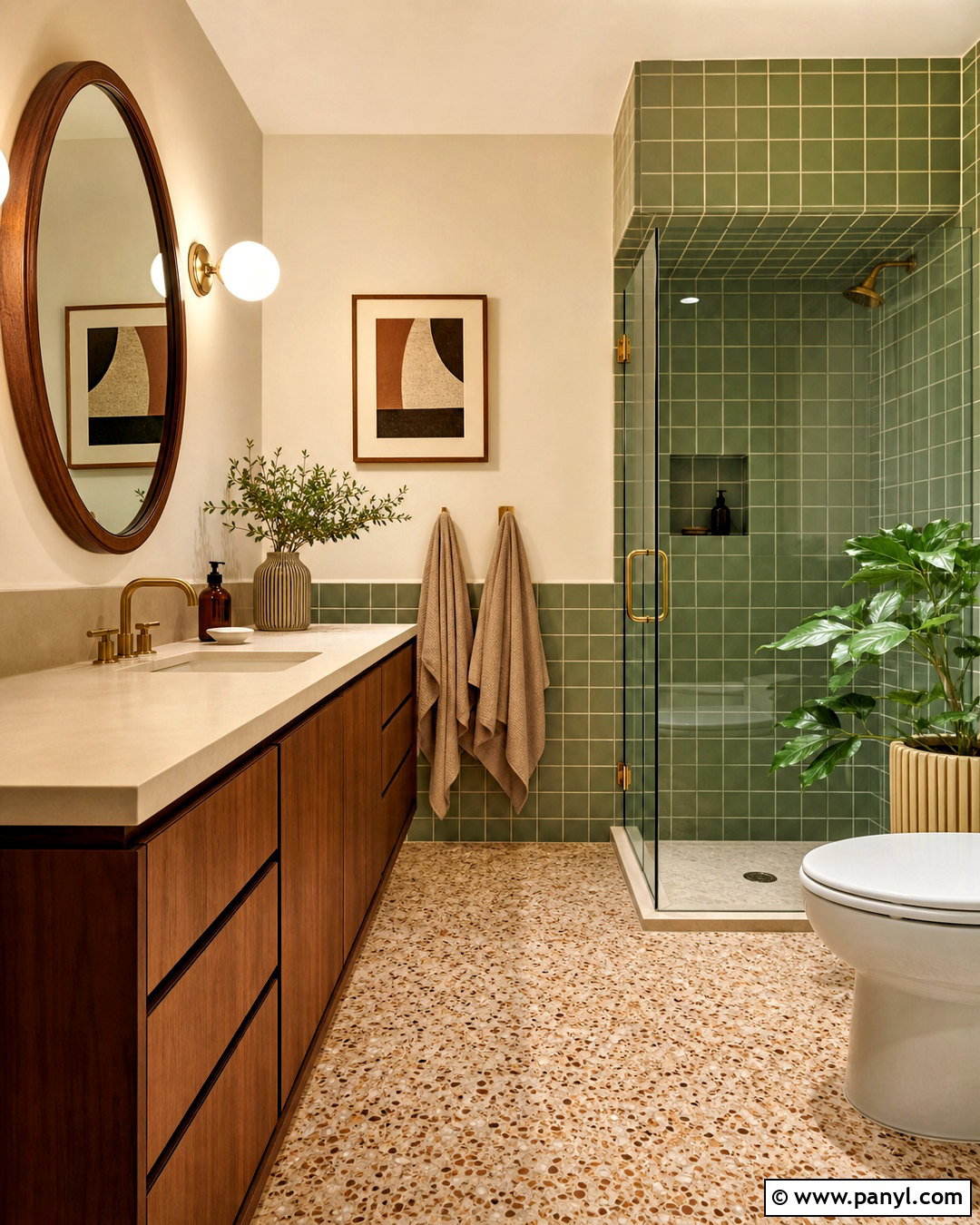Midcentury Beige and Green Bathroom - 20 beige and green bathroom ideas