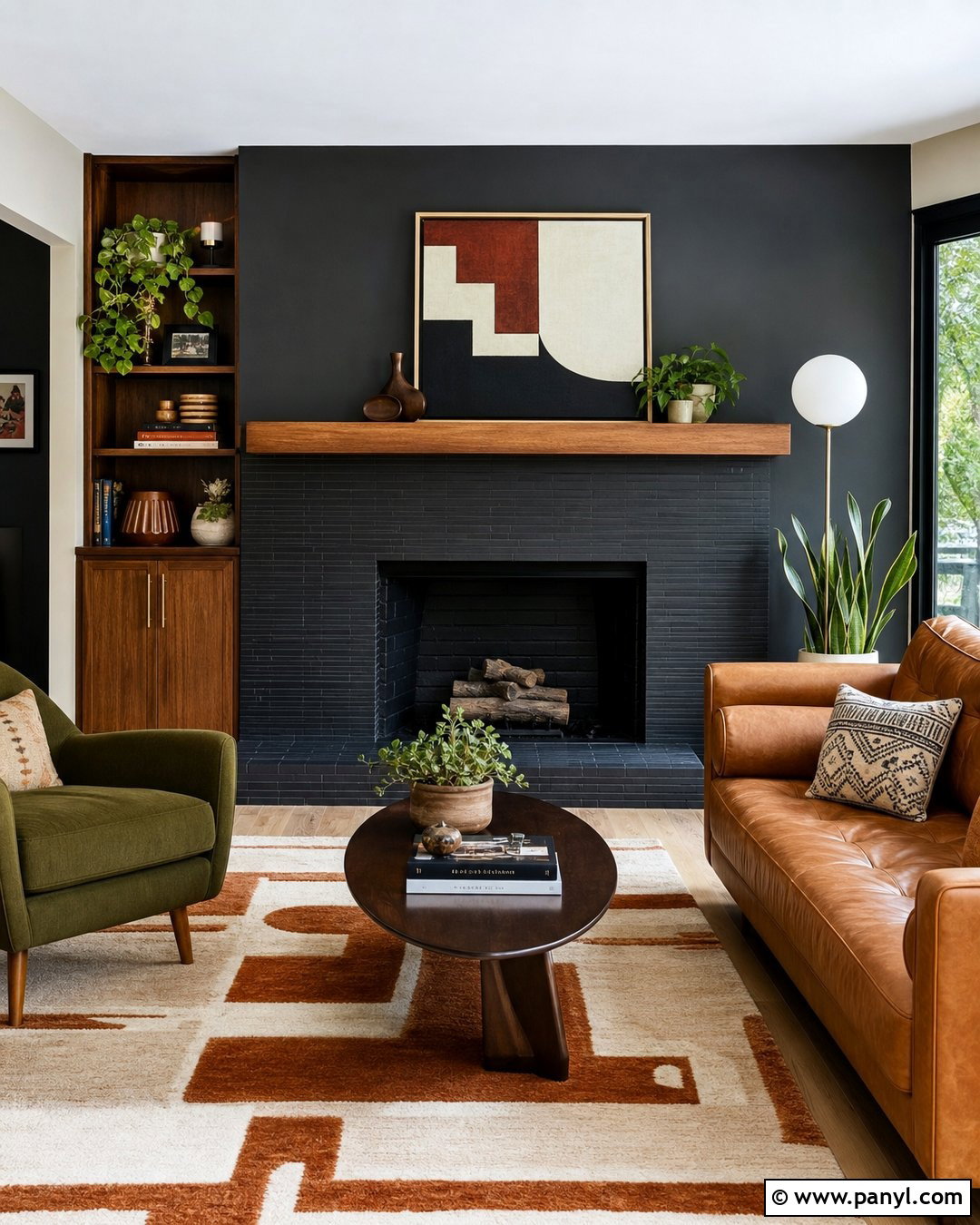 Midcentury Black Fireplace Wall - 20 Black Accent Wall Fireplace Ideas