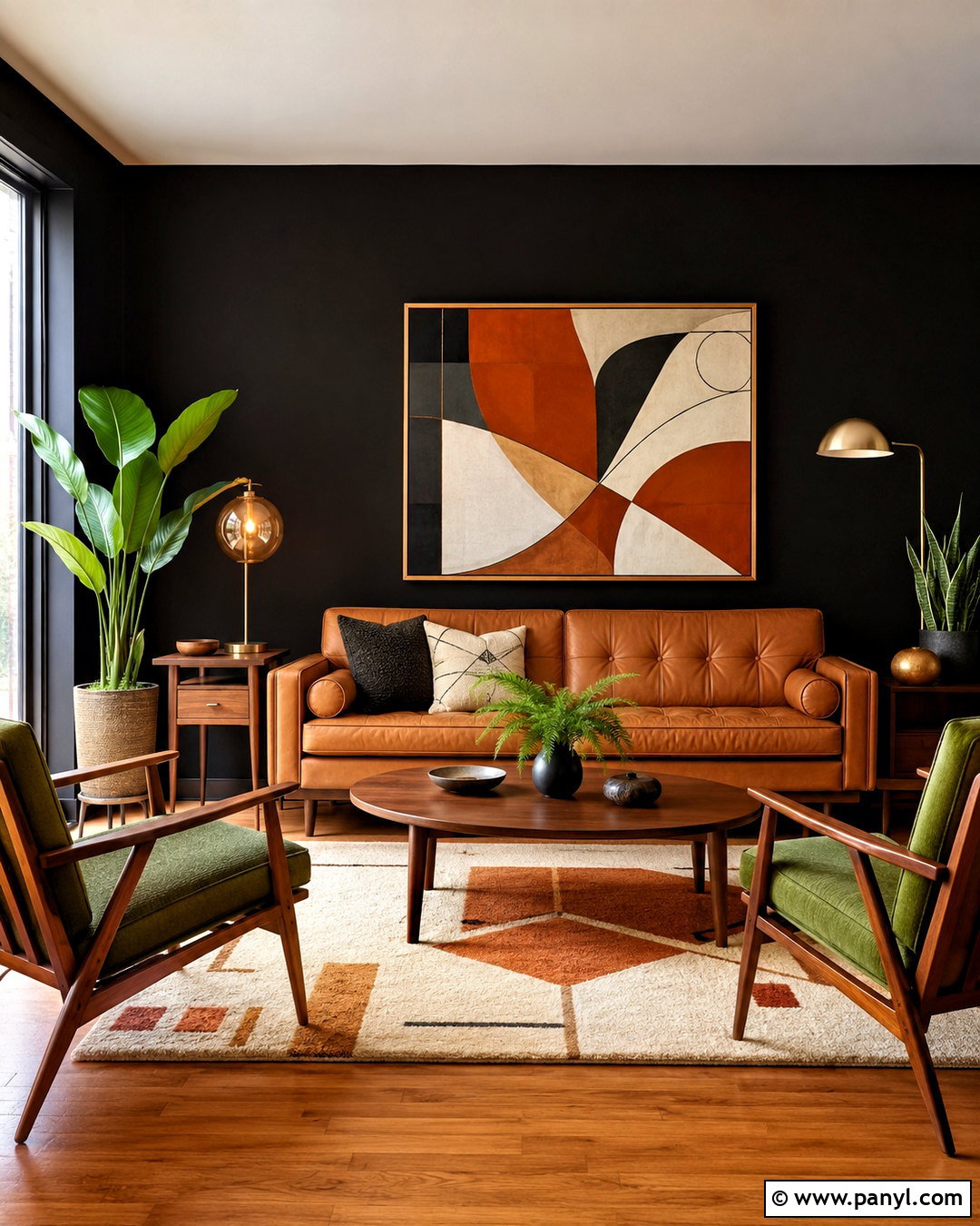 Midcentury Black Living Room Wall - 20 black living room walls