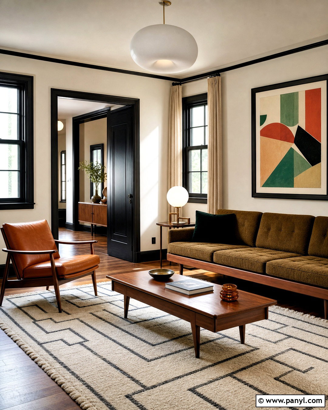 Midcentury Black Trim Living Room - 20 black trim interior living rooms