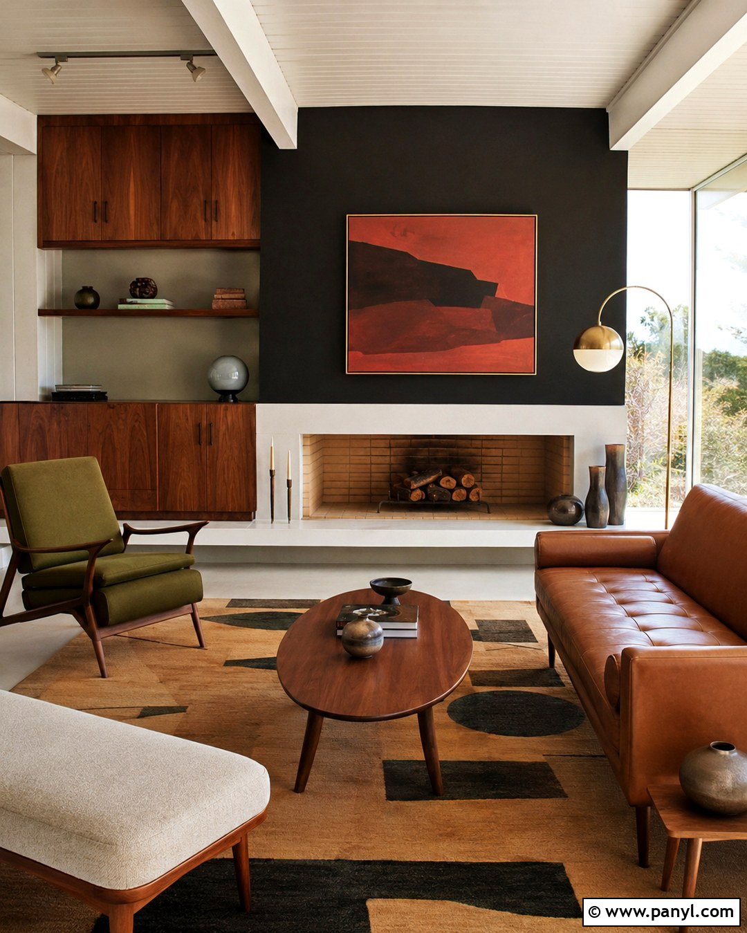 Midcentury Black Wall With White Fireplace - 20 Black Accent Wall White Fireplace Ideas