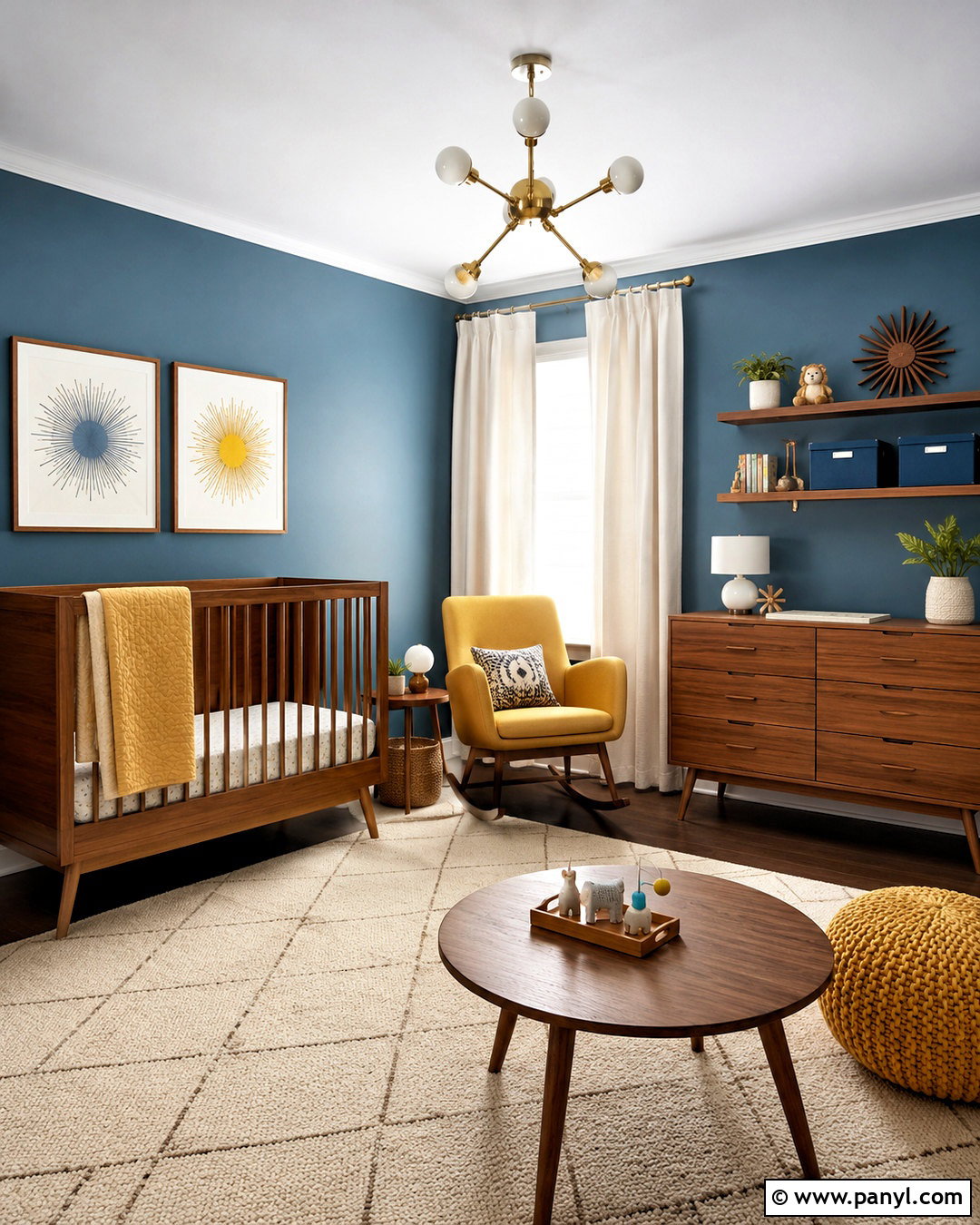 Midcentury Blue And Yellow Nursery - 20 blue and yellow nursery ideas
