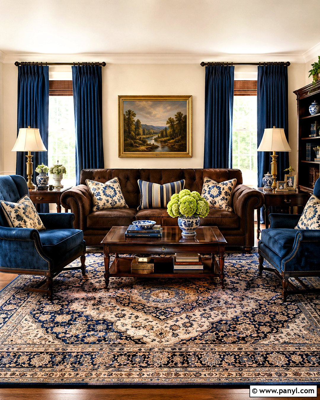Midcentury Brown And Blue Living Room - 20 brown and blue living room ideas