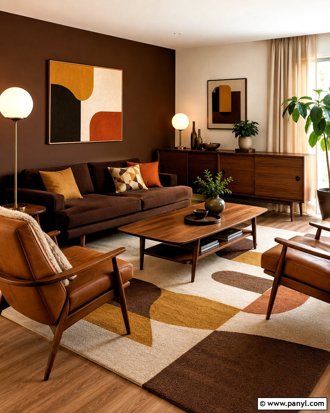 Midcentury Brown Living Room - 20 brown tones living room ideas