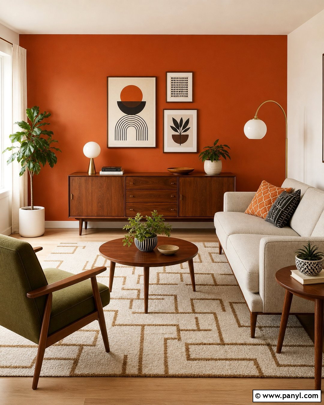 Midcentury Burnt Orange Accent Wall - 35 Burnt Orange Accent Wall Ideas