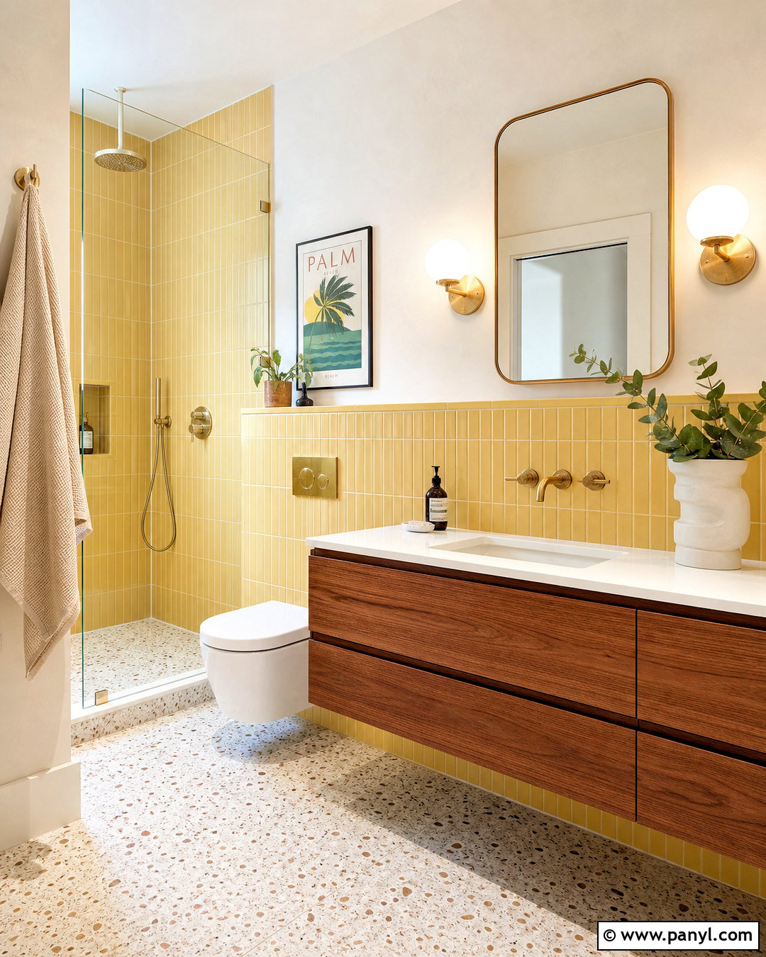 Midcentury Butter Yellow Bathroom - 20 butter yellow bathroom ideas